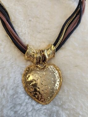 Gold Heart Pendant Multistrand Necklace - Women Jewelry